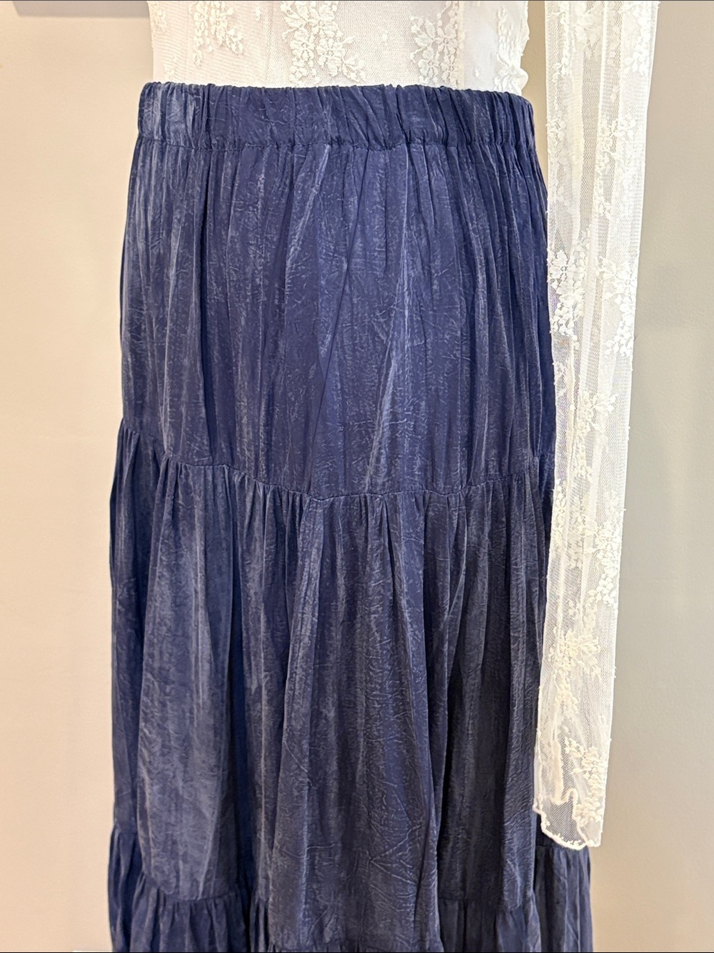 Vintage Happy Trails Western Navy Blue Tiered Broomstick Maxi Skirt One Size - Picture 6 of 14